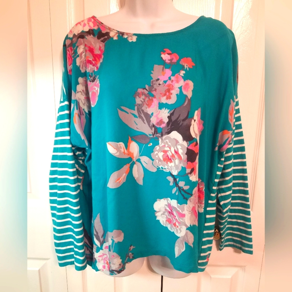 Joules Blue Green Relaxed Tunic with Floral Design